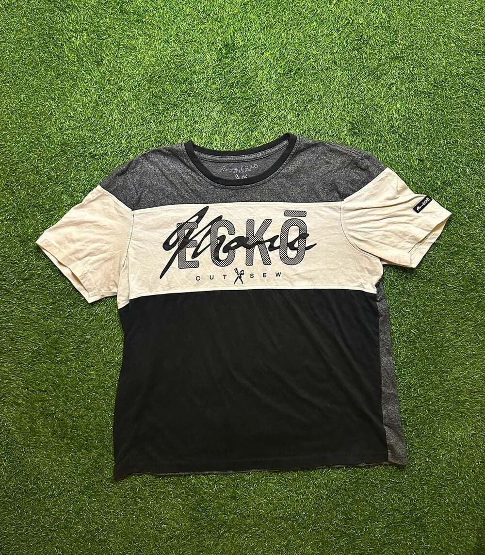 Y2K 2000s Marc Ecko Cut & Sew Color Block T-Shirt Black White Gray